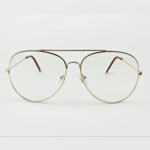 🛑Classic Clear Lens Glasses Vintage Retro Aviator Gold Frame Eyeglasses U… - Picture 2 of 7